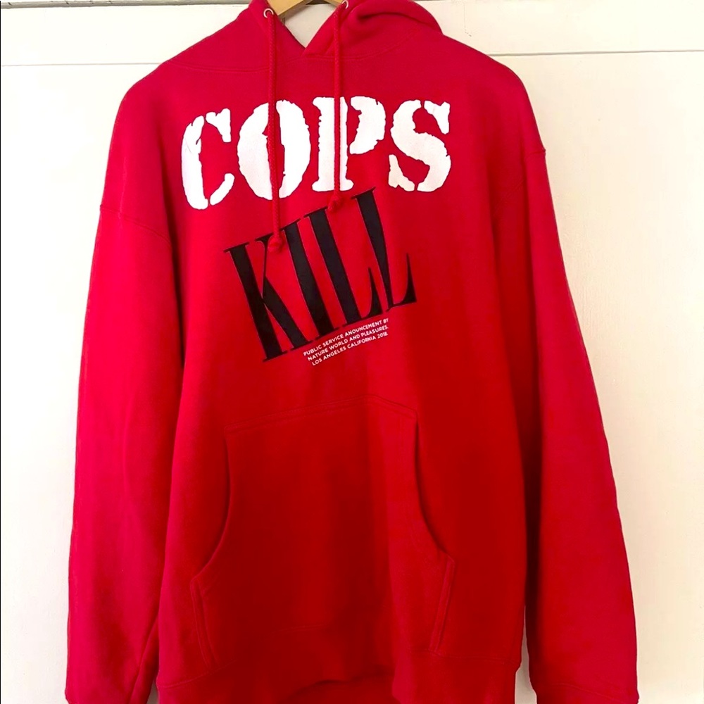 Pleasures X Nature World Cops Kill Hoodie Red Size Medium No Police Violence